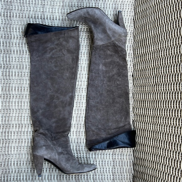 Charles Jourdan super soft suede warm gray knee height boots leather trim - Picture 1 of 11